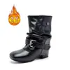 Botas para Niña 2026 Nuevo Estilo Botas de Tacón Apilado Fruncidas Botas de Caballero Versátiles Estilo Retro de Tacón Alto para Desfile de Moda