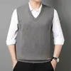 Chaleco de Lana Otoño e Invierno Transfronterizo para Hombre Cuello en V Suéter de Lana Suéter Grueso Chaleco para Edad Media y Jóvenes Atuendo de Papá Chaqueta sin Mangas