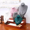 Soporte para Joyería de Nogal Soporte para Exhibición de Collares en el Cuello Modelo de Retrato Estante para Joyería Máscara para Cuello de Collar Accesorios de Exhibición para Mostrador