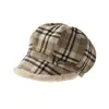 Gorra Octagonal de Felpa Gruesa a Cuadros Artística Retro para Mujer, Moda Otoño e Invierno 2026 Estilo Británico Gorra de Pescador