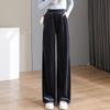 Calça de Veludo Dourado Wide Leg para Mulheres 2023 Outono Nova Moda Calças Retas Soltas Slim Cintura Alta Pretas Casuais