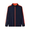 Jaqueta Masculina com Gola Alta e Zíper de Marca Tendência Primavera/Outono Jaqueta Patchwork Listrada Americana Casual Japonês Versátil Streetwear Moletom