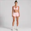 Conjunto de ropa deportiva transfronteriza con hermoso diseño en la espalda, sujetador deportivo a prueba de impactos, conjunto de shorts de cintura baja para correr al aire libre, ciclismo, yoga para mujer