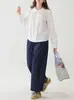 Jeans Feminino Beidao Azul Escuro com Cordão na Cintura Elástica e Perna Larga, Novo Estilo Primavera, Calça Cropped Versátil Emagrecedora
