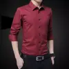 Camisa de Hombre de Manga Larga Color Sólido Primavera y Otoño Estilo Coreano Ajustada para Negocios para Hombre No necesita planchado Guapo Nueva Moda Marca de Tendencia Ropa de Hombre