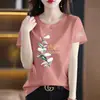 Camiseta de manga corta de marca para mujer, con excedente de comercio exterior transfronterizo, corte holgado, talla grande, top moderno y juvenil, camiseta básica