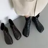 Botas de Temporada Primer Encuentro Martin para Mujer 2026 Otoño/Invierno Nuevas Mango Punta Cuadrada Piel Suave Elásticas Ajustadas Estilo Francés Botines Planos Cortos