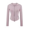 Cardigan Longo Sexy para Yoga Fitness de Garota Quente Feminino Outono Novo Cintura Pequena Apertado Slim Zíper Jaqueta Moletom