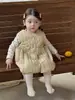 [Personalizado] Conjunto de vestido de invierno para niña pequeña, estilo coreano, forro polar, manga larga, vestido acolchado moderno y cálido para niñas