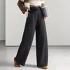 Pantalones de pierna ancha con corte curvo, modernos y elegantes, para mujer, Colección Otoño/Invierno 2026, Nuevos, Cintura Alta Elástica, Largos, Caída Suelta, Casual