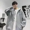 Moletom Cardigan Waffle Feminino Primavera e Outono Novo Estilo Hong Kong Solto com Capuz Zíper Jaqueta Ins Tamanho Grande