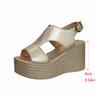 Novos sapatos femininos de verão, estilo romano, cunha, sola grossa, oco, bico de peixe, sandálias femininas de comércio exterior, salto alto, tamanho grande