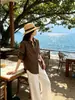 Tacto fresco~LinoCamisa de alta gama estilo francés para mujer, chaqueta para mujer, camisa blanca de Raffia Xiaoma para el trabajo