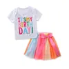 Traje de niña europeo y americano para primavera, otoño y verano: abrigo con letras + falda de color, traje infantil, moda de influencers para niños
