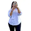 Roupas Femininas Transfronteiriças Europeias e Americanas 2026 Primavera/Verão Novo Design de Moda Blusa Top Listrada Irregular Solta de Manga Longa