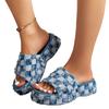 Zapatos Cruzados de Mujer Europeos y Americanos Verano Nuevo Tacón de Cuña Suela Gruesa Playa Exterior Zapatillas de Mezclilla a Cuadros Comercio Exterior Talla Extra Mujer