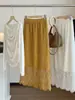 Falda Midi de Ganchillo con Bordado Pesado Estilo Retro Francés para Mujer Estilo Otoño Encaje Hueco Adelgazante de Longitud Media con Abertura Falda Recta