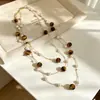 Collar de Suéter con Ojo de Tigre y Perla de Imitación para Mujer, Collar en Capas con Cuentas, Collar de Lujo Ligero de Nicho de Alta Gama, Accesorio Elegante al por Mayor