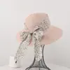 Chapéu de Sol de Aba Larga Floral para Mulheres, Chapéu de Sol de Verão para Férias na Praia e Litoral, Chapéu de Palha com Proteção UV