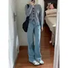 Jeans de tiro alto azul claro de pierna ancha estrecha para mujer 2024 Verano Nuevos Retro Adelgazantes Versátiles Pantalones Rectos