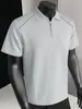 Polo de Meio Zíper 280g em Seda Modal para Homens, Top Solto de Verão de Alta Qualidade com Camiseta de Manga Curta Color Block para Homens