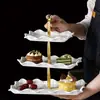 Venta al por mayor transfronteriza de Platos de Fruta Cerámicos Creativos de Lujo Ligero, Platos para Bocadillos de Té de la Tarde, Platos para Pasteles de Postre, Platos de Fruta de Dos y Tres Niveles