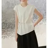 Atacado direto do fabricante em estoque, top casual feminino off-white de alta qualidade, gola redonda, sem mangas, manga curta, ombros largos, novo estilo 2026