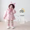 Conjunto de invierno para niñas súper lindo bebé niña corazón dulce abrigo acolchado de algodón suéter capa base calcetines conjunto de tres piezas invierno