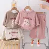 Conjunto infantil de manga longa estilo coreano novo de primavera suéter de coelho com fita para crianças moda de rua estilo ocidental para meninas