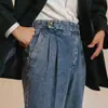 Tendencia de Moda Jeans de Doble Pliegue para Hombre Primavera y Otoño Nuevos Rectos Sueltos Lavables Casuales de Alta Calidad Pantalones Largos