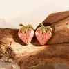Pendientes de Fresa y Cereza Japoneses y Coreanos Más Vendidos para Mujer, Pendientes de Acero de Titanio Rosa de Moda y Elegantes, Joyería de Acero Inoxidable Estilo Ins