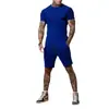 Comercio Exterior Camiseta de Color Sólido de Moda Pantalones Cortos Medios Traje de Pantalones Cortos de Manga Corta para Hombre Verano Europeo y Americano Transpirable