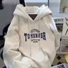 Moletom Jaqueta de Veludo com Capuz Novo, Leve, Fino, Oversize, Letra Grande, Solto, Manga Longa, Marca Americana Tendência