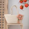 2025 Nueva Moda Bolsa Tejida de Cuerda de Algodón Flor Pequeña Hecha a Mano Portátil Cesta de Verduras Bolsa de Playa para Viajes y Vacaciones para Niños