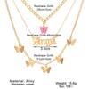 C189 Collar transfronterizo de Amazon, colgante de letra de metal personalizado, conjunto de collar de tres capas con mariposa rosa acrílica