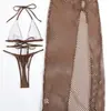 Conjunto de Dos Piezas para Mujer con Falda Larga Sexy de Tres Piezas Estilo Europeo y Americano Traje de Baño Bikini con Tirantes Color Sólido Traje de Baño Transfronterizo