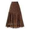 Falda Larga de Encaje Retro con Temperamento Falda Campana para Mujer 2026 Otoño Invierno Nueva Cintura Alta Adelgazante Línea A Dobladillo Ancho