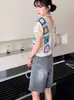 Blusa de Punto Francés Verano 2025 Estilo Bohemio Ins Manga Corta Cuello en V Tejido de Ganchillo Retro Holgada Aspecto Adelgazante