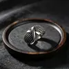 Anillo abierto de plata de ley s925 con textura geométrica vintage, moderno y versátil, joyería de anillo de diseño único para mujer