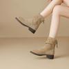 Botas de Salto Grosso para Mulheres 2025 Novas Outono e Inverno Retrô Botas Slim Moda Botas Plataforma Botas Curtas Estilo Cowboy Ocidental
