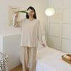 Conjunto de Pijama y Ropa de Casa de Algodón de Color Rayado, Sin Estampar, Clase A, con Mangas Largas y Pantalones Largos, Estilo Pareja, Adecuado para Usar Afuera