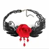 Accesorios Temáticos Oscuros para Adultos, Gargantilla de Encaje Negro, Joyería de Cristal, Cadena para Clavícula Hecha a Mano, Collar Peculiar para Cosplay