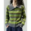Suéter de punto a rayas con diseño retro francés para mujer, nuevo estilo primavera y otoño, suéter con cuello, camisa base de hombro normal, top de nicho