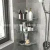 Prateleira de canto de vidro de aço inoxidável transfronteiriça, suporte de bandeja de banheiro, prateleira de canto para armazenamento de cosméticos de banheiro, tripé de vidro