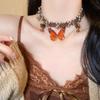 Collar de mariposa con especias estilo americano, gargantilla vintage Maillard, anillo para el cuello, cadena de clavícula de cuero puro nicho