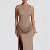 Moda Feminina de Verão Europeia e Americana Novidades: Vestido de Noite Elegante, Sexy, Costas Nuas, Cor Sólida, Roupas Transfronteiriças