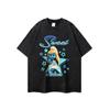 Marca de moda americana hip hop divertido cartoon estampado casal camisa de manga curta oversize camiseta lavada homens e mulheres transfronteiriços