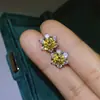 Brincos de moissanita amarela S925 prata incrustados com estrela de seis pontas ouro 18K banhado a ouro grosso suporte de caneta de diamante detecção