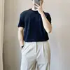 Camiseta Blanca de Manga Corta Suelta de Algodón Puro para Hombre, Nuevo Estilo de Verano, Cuello Semi Alto, Estilo Coreano Simple, Camiseta Básica de Manga Corta Yuppie para Hombre