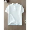 Camiseta Manga Curta com Gola Henry Cleanfit para Homens, Tendência de Verão Estilo Americano, Peso Pesado, Top Elegante e Versátil de Meia Manga